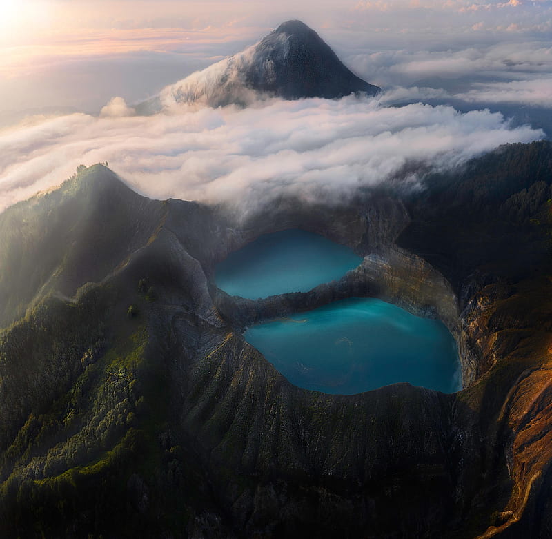 indonesia, kelimutu national park, volcano, clouds, lake, Landscape, HD wallpaper
