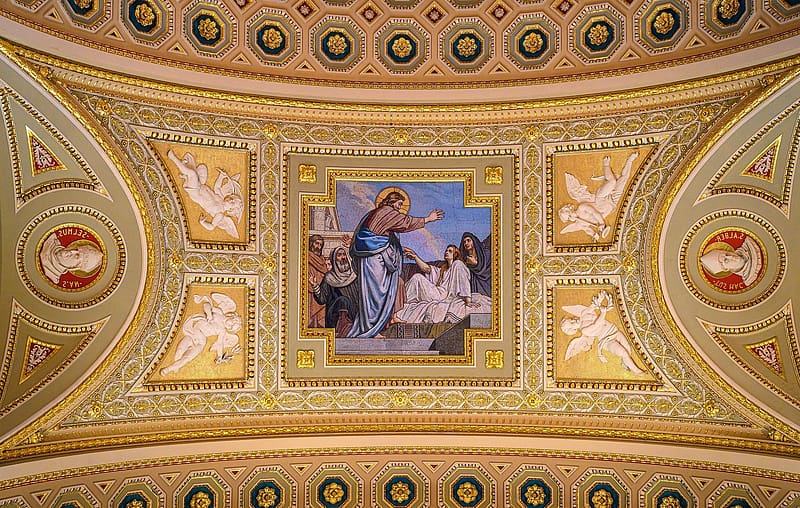 Miracle of Jesus, Budapest, Jesus, fresco, cathedral, daughter of Jair, HD wallpaper