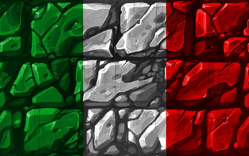 Italian flag, brickwall European countries, national symbols, Flag of Italy, creative, Italy, Europe, Italy 3D flag, HD wallpaper