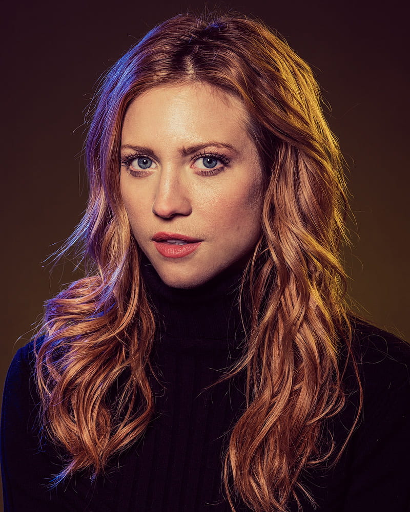 Brittany Snow, women, actress, long hair, redhead, blue eyes, simple background, face, gradient, HD phone wallpaper