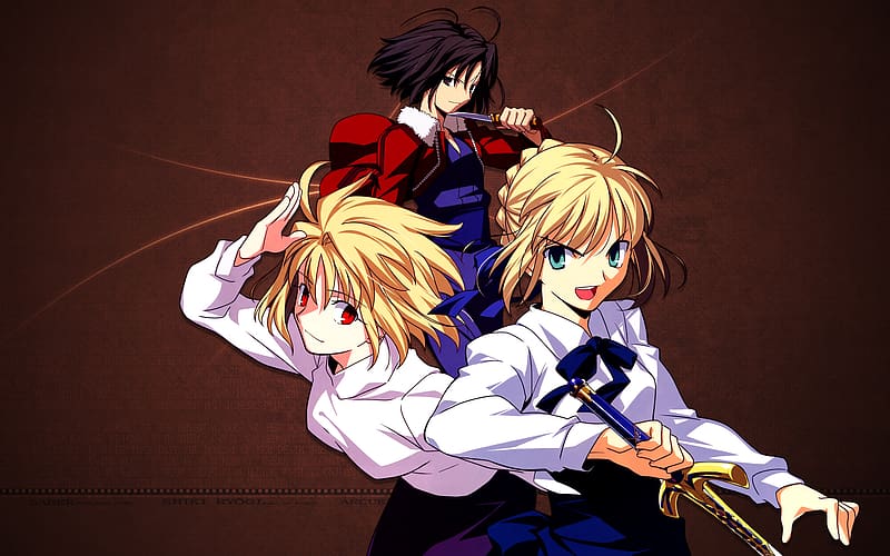 Anime, Crossover, Saber (Fate Series), Fate/stay Night, Kara No Kyōkai, Shiki Ryougi, Tsukihime, HD wallpaper
