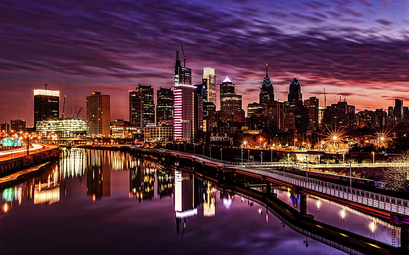 Philadelphia nightscapes, american cities, Pennsylvania, America, Philadelphia at night, USA, City of Philadelphia, Cities of Pennsylvania, HD wallpaper
