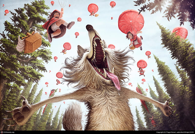 Little Red Riding Hood, wolf, funny, cartoon, HD wallpaper | Peakpx