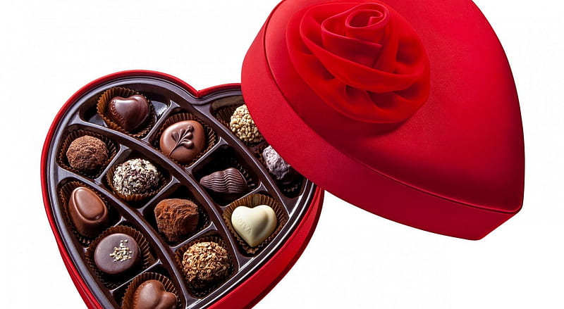 * Box of chocolate *, candy, chocolate, heart, tasty, box, sweet, HD wallpaper