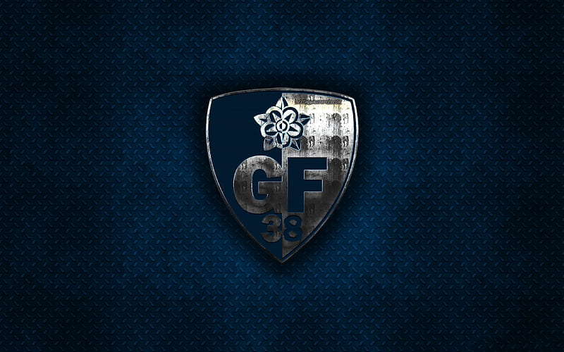 Grenoble Foot 38, French football club, blue metal texture, metal logo, emblem, Grenobble, France, Ligue 2, creative art, football, HD wallpaper