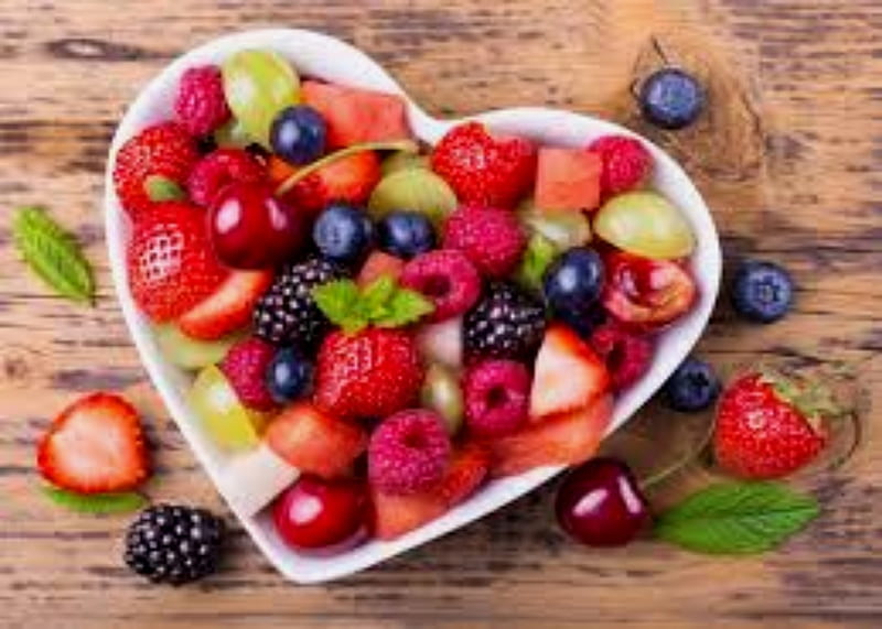 Berries And Heart, Blueberries, Blackberries, White, Heart, Strawberry, Berries, HD wallpaper