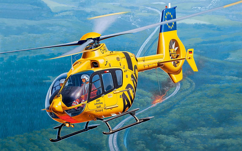 Eurocopter EC135, ADAC, rescue helicopter, light helicopter, Airbus Helicopters H135, modern helicopters, HD wallpaper