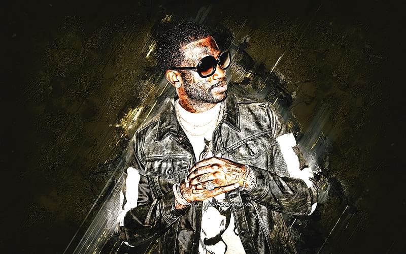 Gucci Mane, Radric Delantic Davis, american rapper, portrait, stone background, creative art, HD wallpaper
