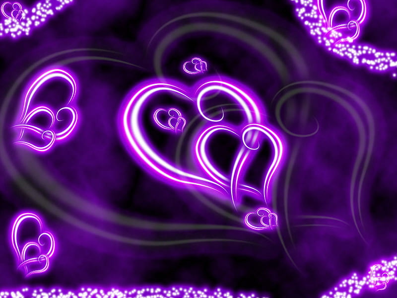 Purple Heart Love, purple, love, black, corazones, abstract, HD wallpaper
