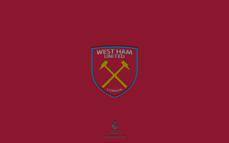 West Ham United FC, burgundy background, English football team, West Ham United FC emblem, Premier League, England, football, West Ham United FC logo, HD wallpaper