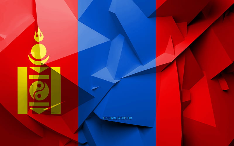 Flag of Mongolia, geometric art, Asian countries, Mongolian flag, creative, Mongolia, Asia, Mongolia 3D flag, national symbols, HD wallpaper