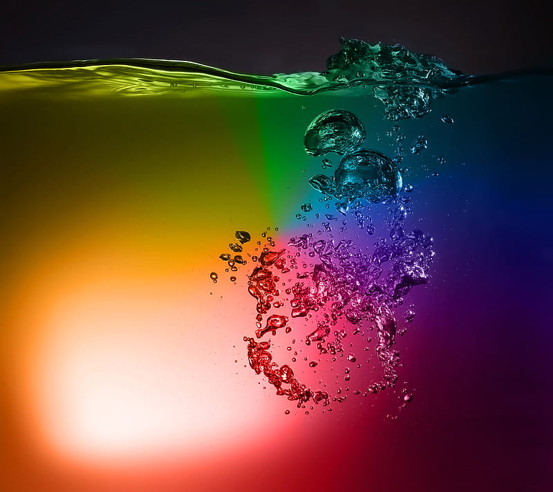 Rainbow water, aqua, aquarium, bubble, drops, multicolor, HD wallpaper