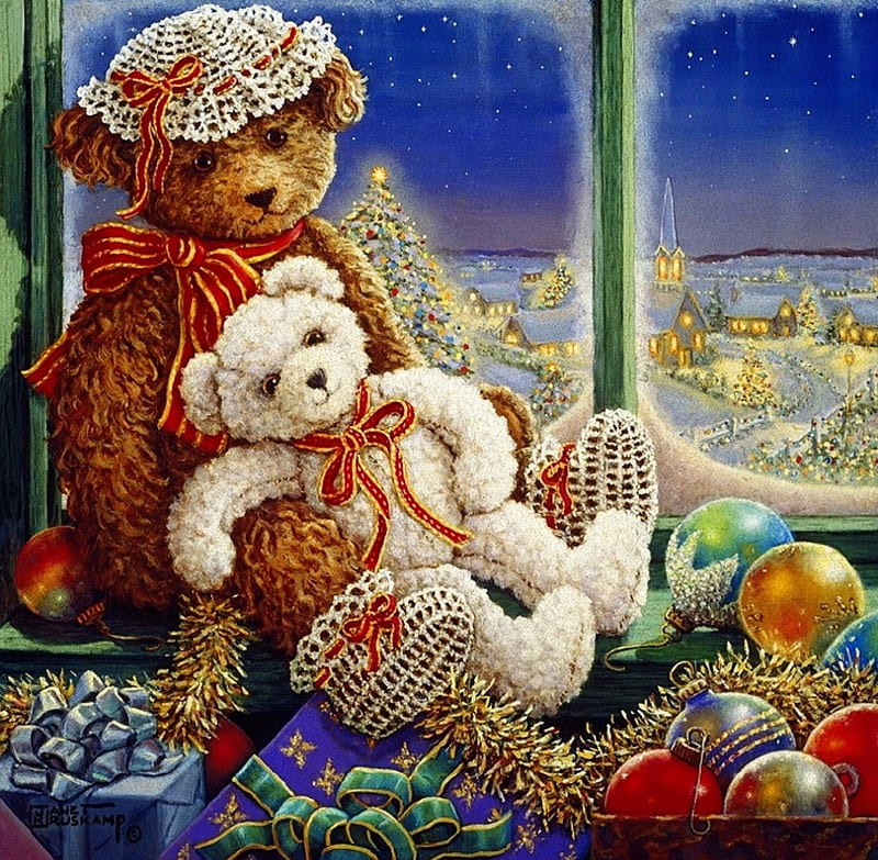 ★Christmas Molly & Sugar Bear★, pretty, Christmas, holidays, lovely, love four seasons, xmas and new year, cute, teddy bears, paintings, decorations, winter holidays, toys, gifts, celebrations, HD wallpaper