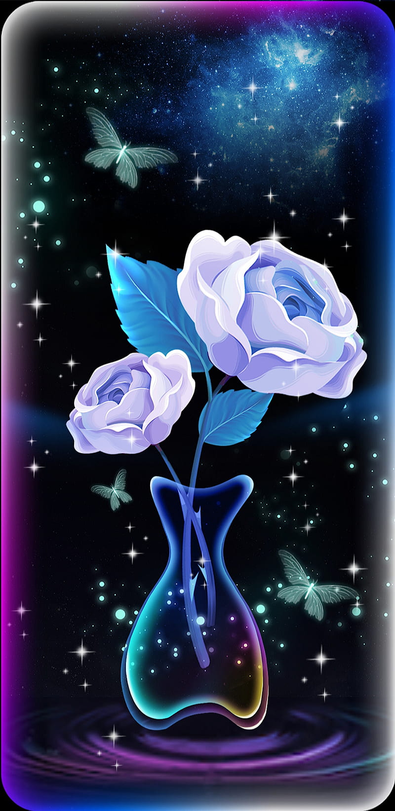 BlueGlowRose, bonito, blue, butterfly, colorful, glow, pretty, rose, sparkle, HD phone wallpaper