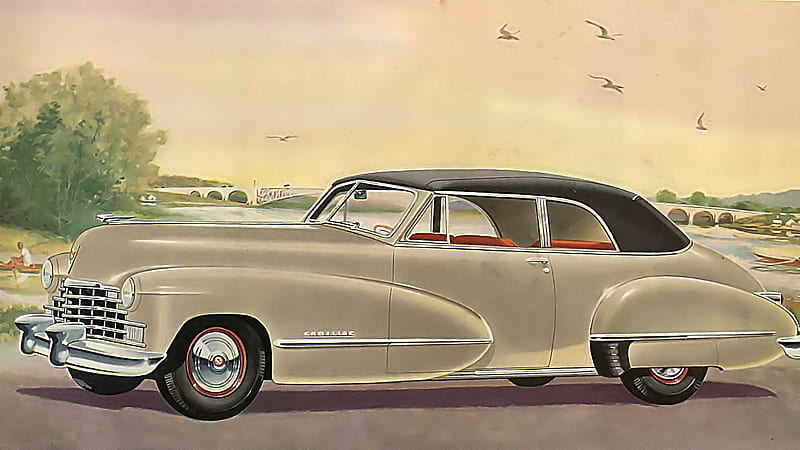 1946 Convertable club coupe, cadillac, carros, art, autos, vintage, HD wallpaper