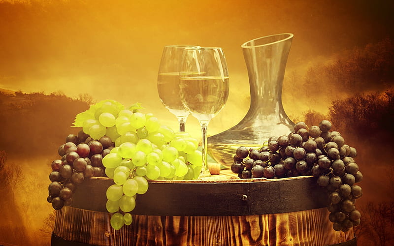 grapes, wine, wine barrel, vintage, HD wallpaper