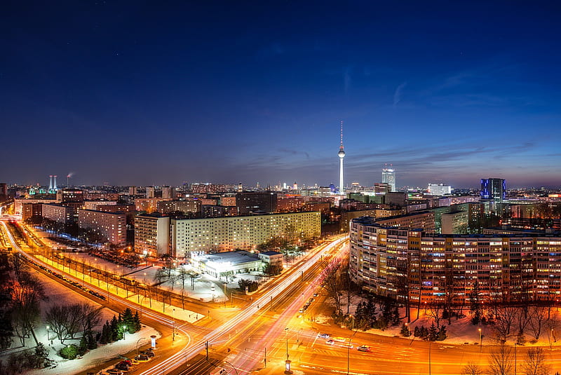 Berlin, Germany, evening, streets, lights, capital, HD wallpaper