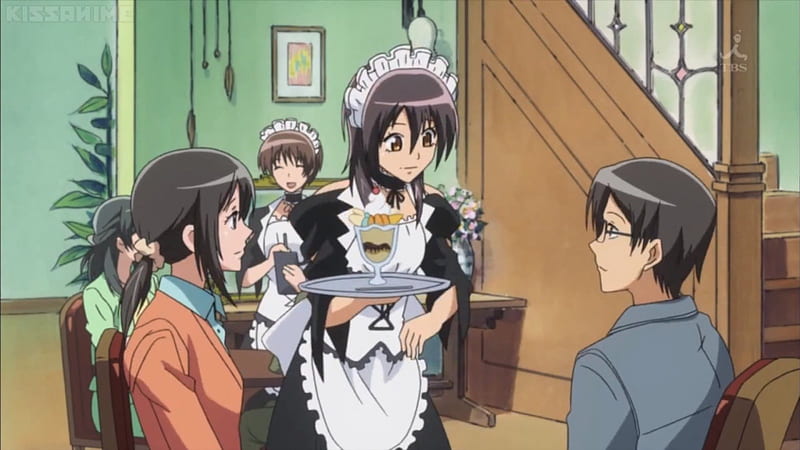 Here's Ur Order, pretty, cafe, adorable, sweet, nice, waitress, ayuzawa misaki, anime, people, icecream, tray, serve, anime girl, long hair, black hair, ayuzawa, table, female, lovely, ice cream, food, customer, kaichou wa maid sama, short hair, cute, kawaii, maid, misaki, sundae, scene, HD wallpaper