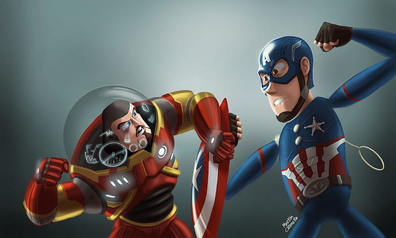 Buzz Lightyear As Iron Man And Sheriff Woody As Captain America, buzz-lightyear, artwork, artist, digital-art, HD wallpaper