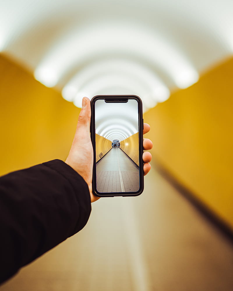 phone, hand, tunnel, perspective, HD phone wallpaper