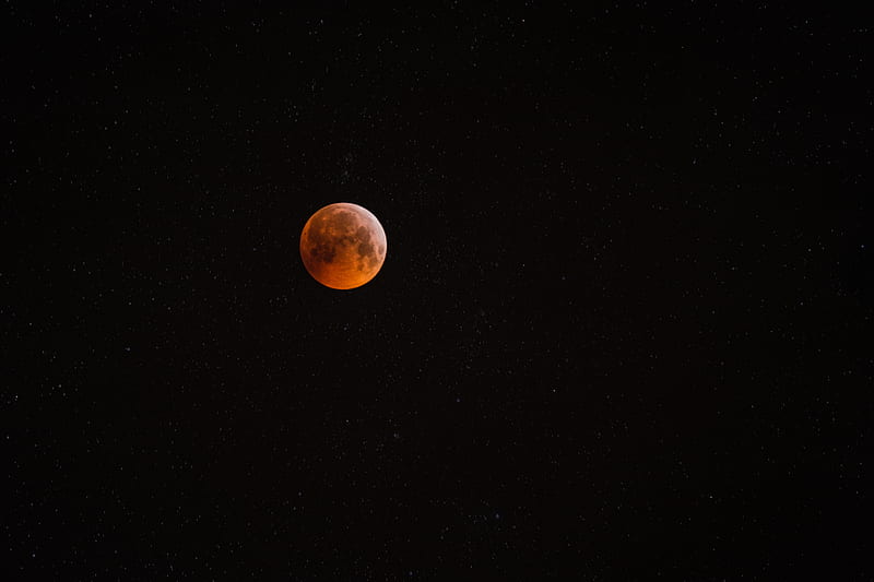 moon, full moon, red moon, sky, stars, night, starry sky, HD wallpaper