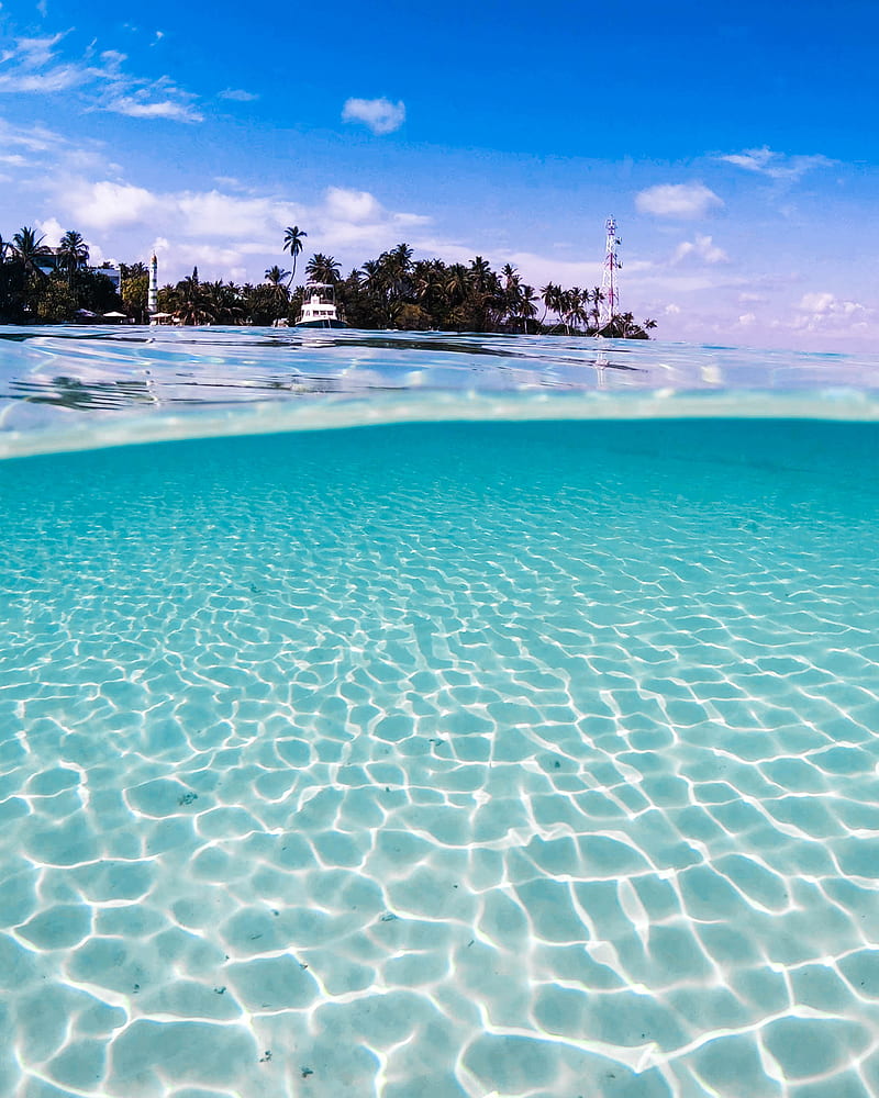 Maldives Island, beach, dreamy, nature, ocean, sea, sunny day, tropical, underwater, HD phone wallpaper