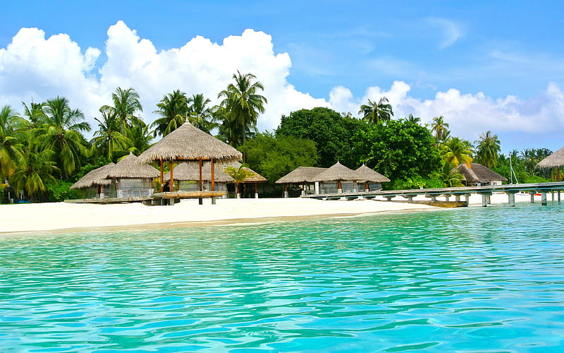 Summer maldives vacation hotel ocean beach, HD wallpaper
