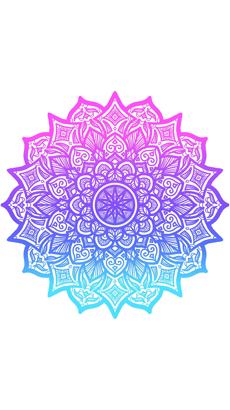 Pink to Blue Mandala, abstract, bright, desenho, henna, neon, pattern, purple, teal, HD phone wallpaper