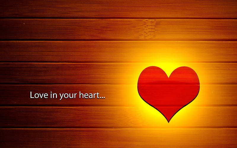 heart, fire, wooden background, HD wallpaper