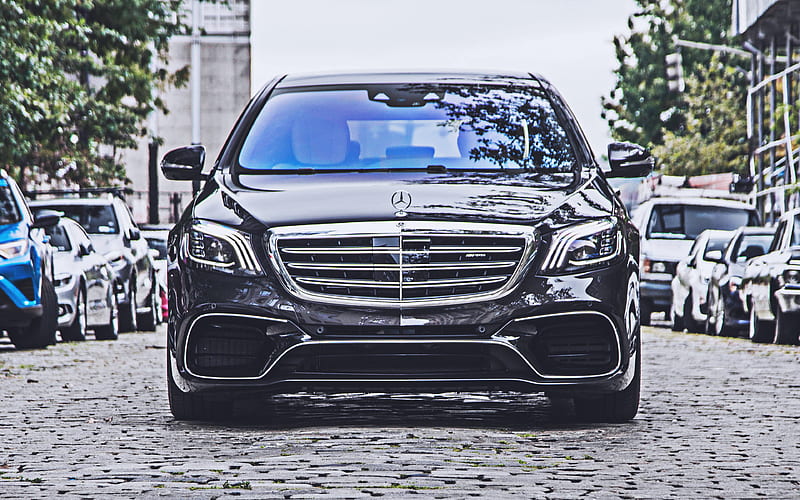 Mercedes-AMG S63, front view, 2019 cars, W222, luxury cars, street, black W222, Mercedes-Benz S-class, german cars, Mercedes, HD wallpaper