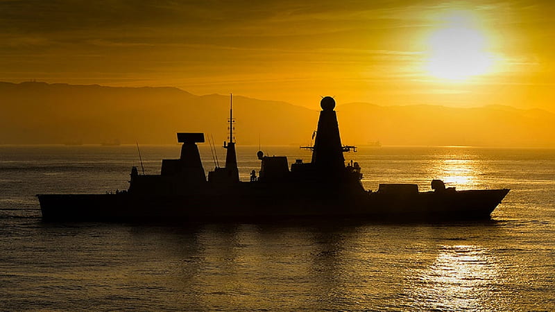 WORLD OF WARSHIPS A TYPE 45 AIR DEFENCE DESTROYER, crew of, crew of 191 up to 285, 8700 to 9400 tons, 500 feet long, sunset, 32 kts speed, HD wallpaper