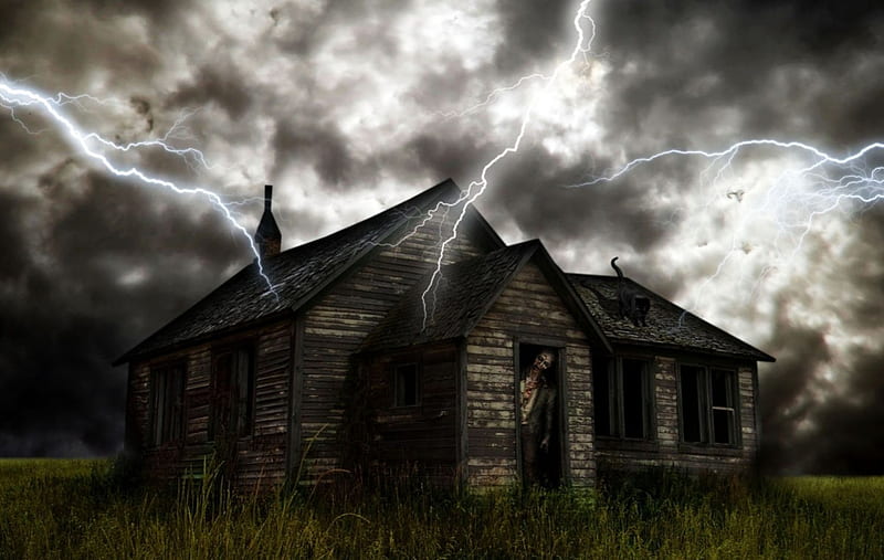 Old Scary House And Old Man, Sky, Clouds, Man, Lighting, Old, Scary, OId,  House, HD wallpaper | Peakpx