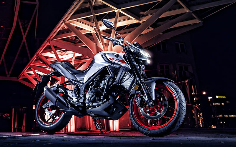 2020, Yamaha MT-03 Ice Fluo, front view, exterior, new silver MT-03, japanese motorcycles, Yamaha, HD wallpaper