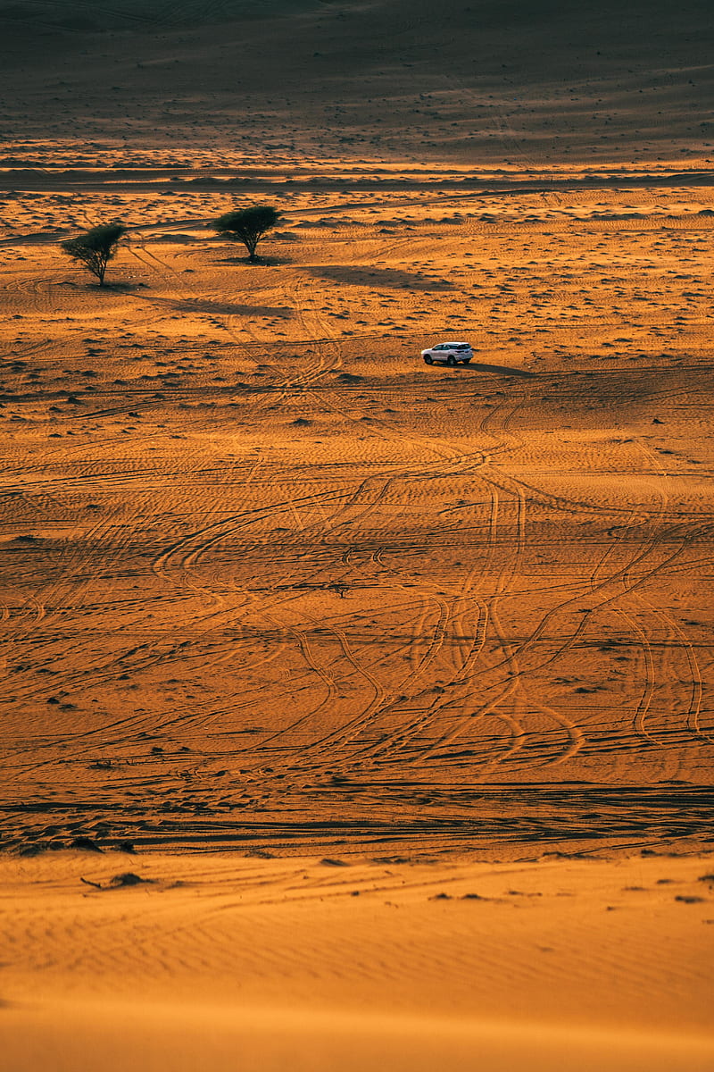 desert, car, aerial view, sand, nature, HD phone wallpaper