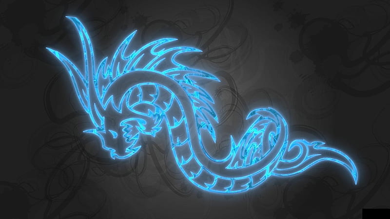 Water dragon, nice, symbol, sign, dragon, abstract, blue, HD wallpaper