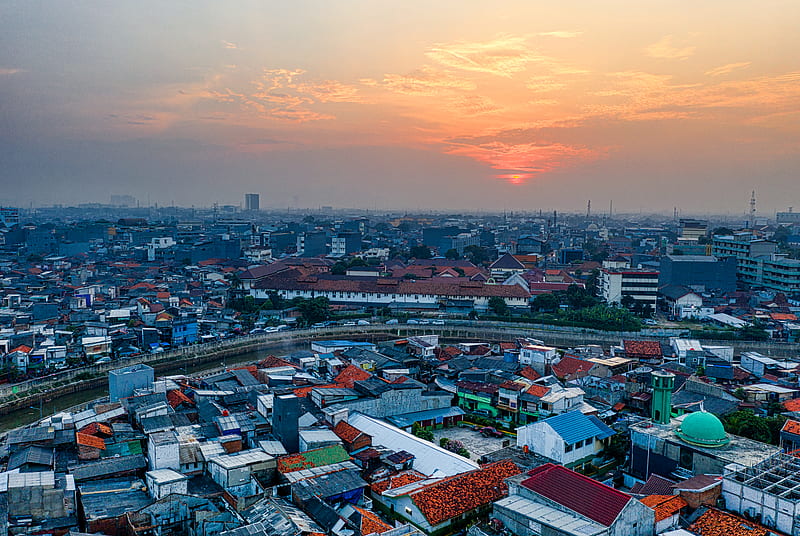 Bird's Eye View Of Town During Dawn, HD wallpaper