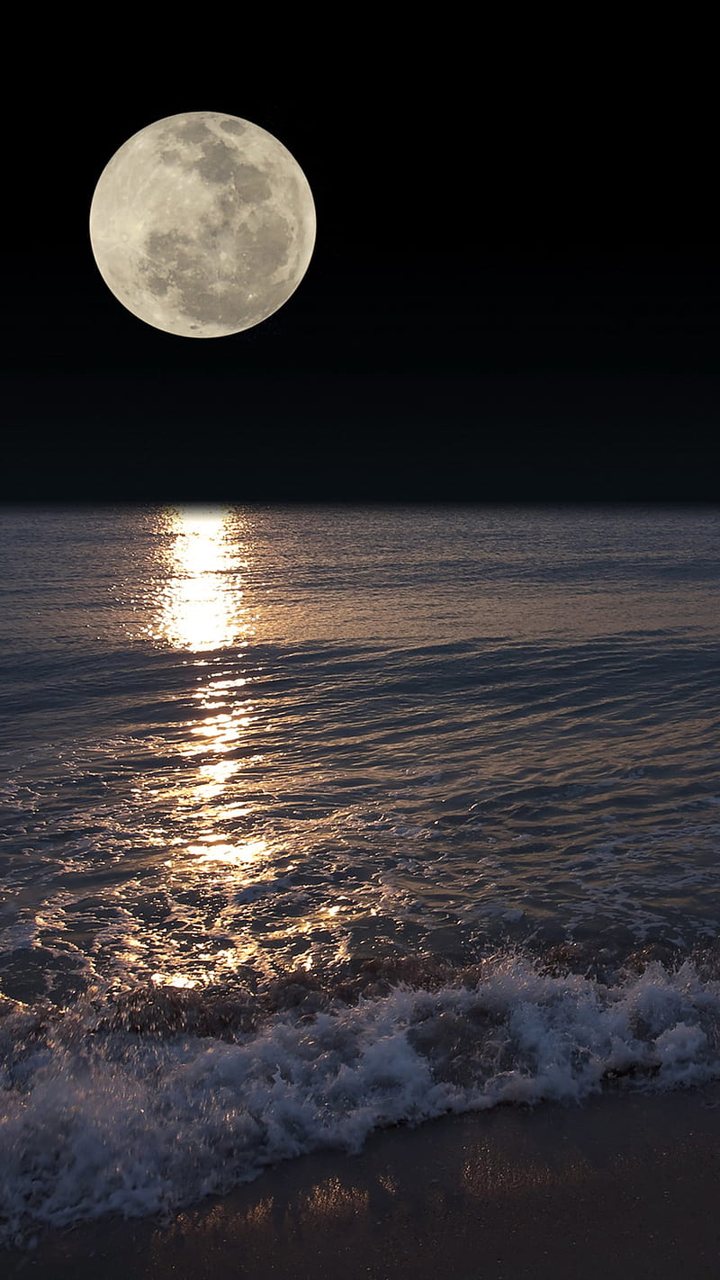 Moon, dark, night, sea, water, HD phone wallpaper