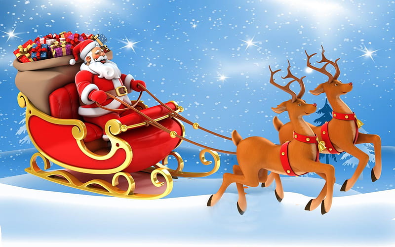 Santa Claus, sleigh, reindeer, Christmas, Winter, New Year, Snow, HD wallpaper