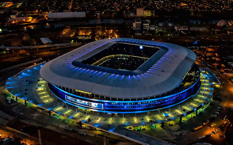 Gremio stadium, football stadium, Gremio FC, soccer, Gremio arena, night, Brazil, Gremio new stadium, HD wallpaper