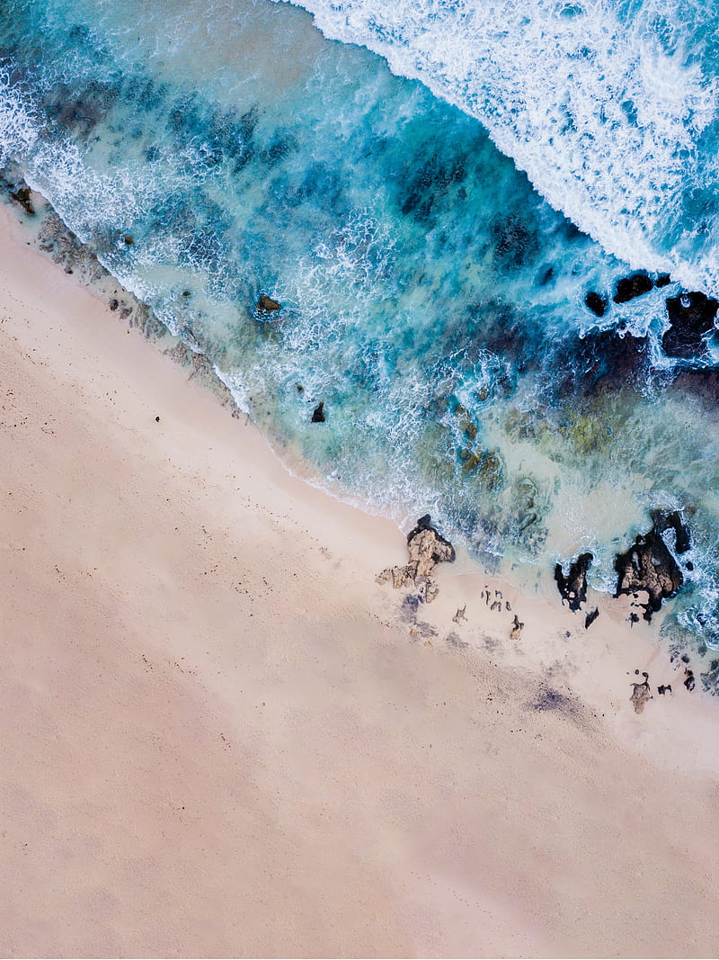 beach, sea, aerial view, waves, shore, HD phone wallpaper