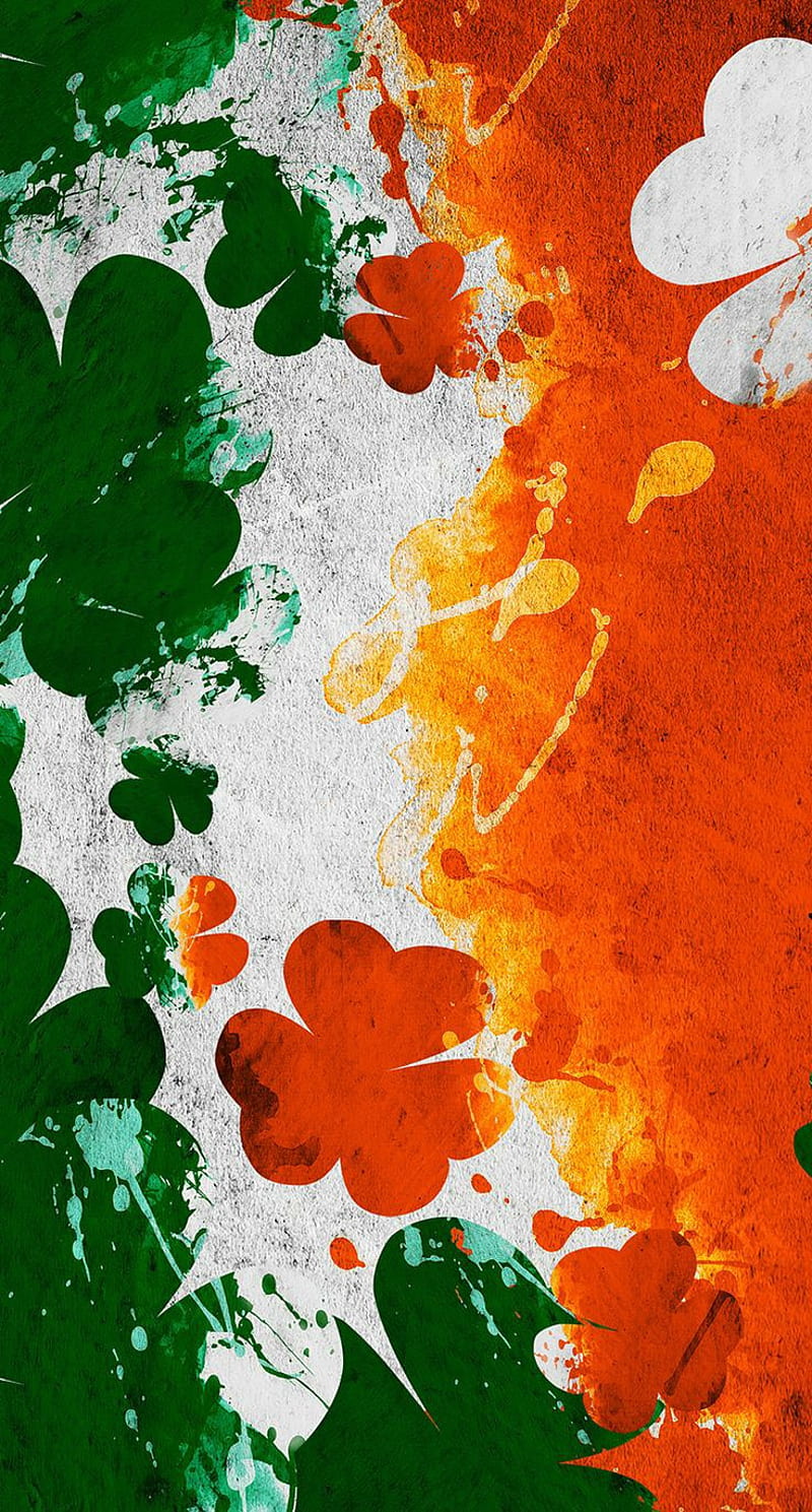 Irish princess, beauty, flag, green, orange, shamrocks, white, HD phone wallpaper