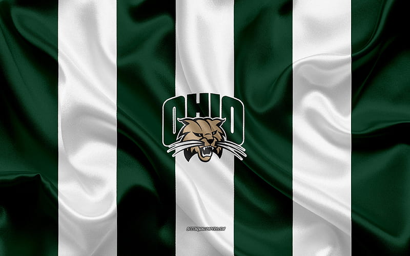 Ohio Bobcats, American football team, emblem, silk flag, green and white silk texture, NCAA, Ohio Bobcats logo, Athens, Ohio, USA, American football, HD wallpaper