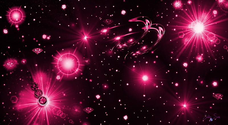 Hot Pink and Black Starry Night, stars, pretty, black, fantasy, solar, universe, bright, hot, neon, pink, night, HD wallpaper