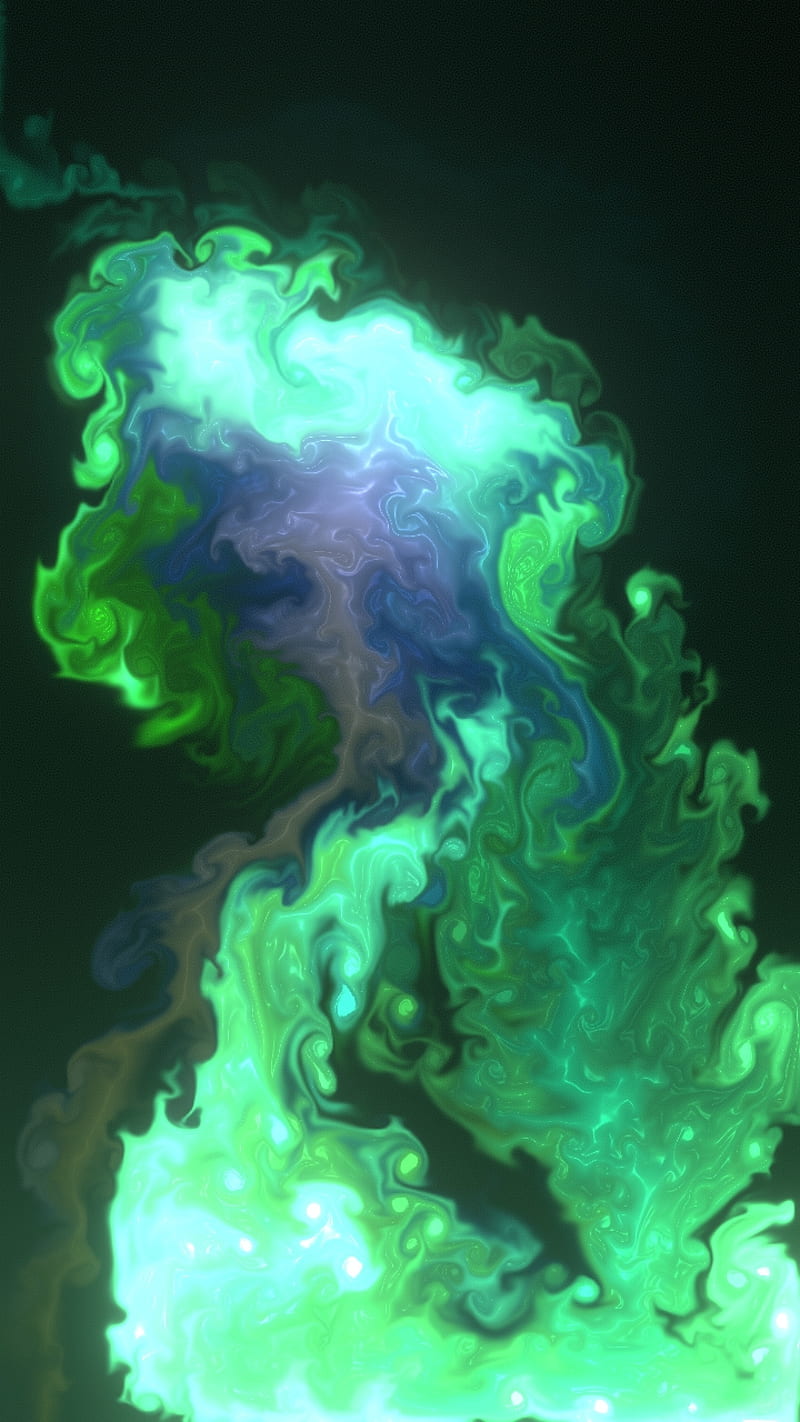 Green Flame, abstract, art, cool, fire, HD phone wallpaper