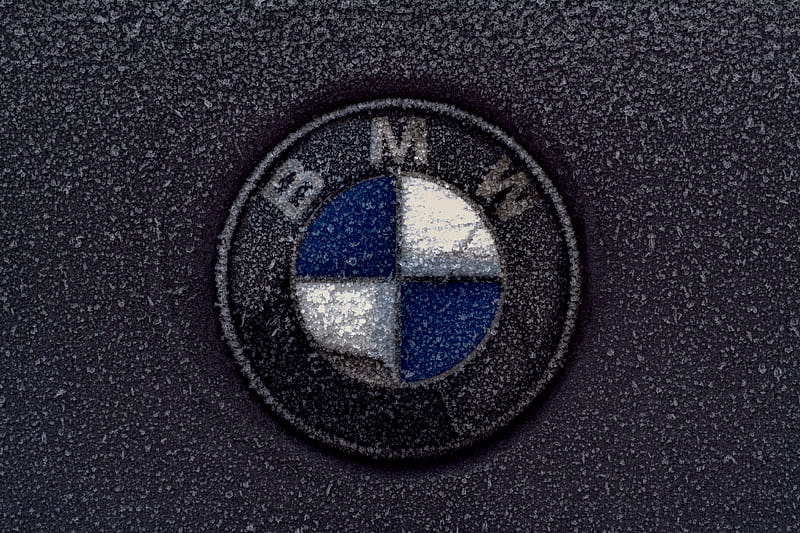 Frozen BMW Logo, auto, bmw, car, frosty, frozen, frozen bmw, ice, icy, snow, vehicle, HD wallpaper