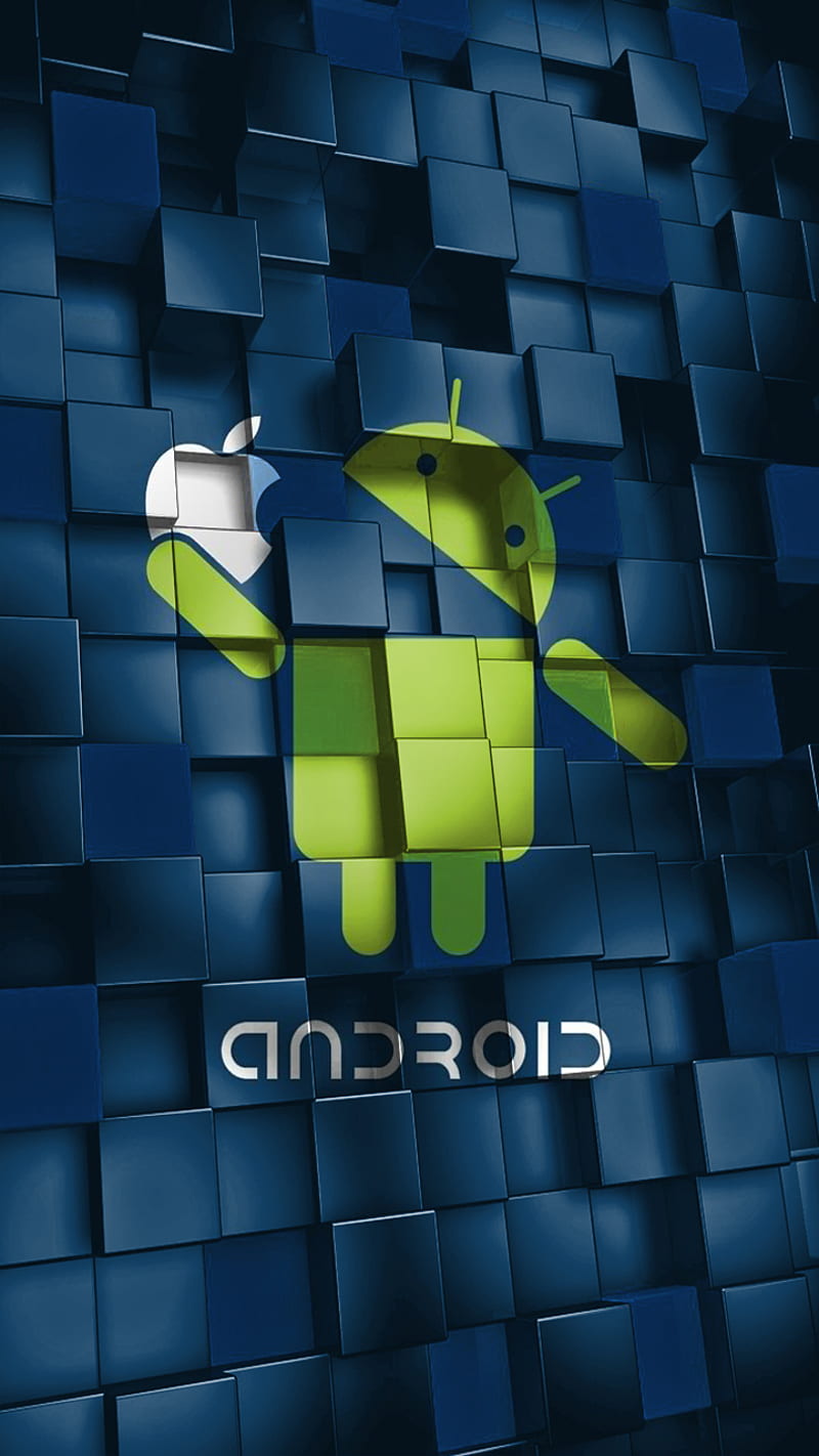 Android ate Apple, blue, droid, green, HD phone wallpaper