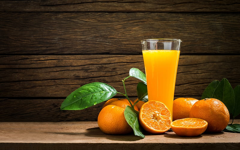 Oranges and Juice, glass, juice, fruits, oranges, HD wallpaper