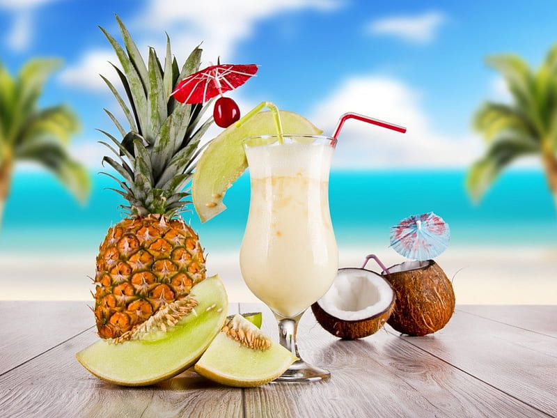 * So fresh and tasty *, pineapple, cocktail, fresh, coco, fruit, glass, tasty, summer, drink, melon, HD wallpaper