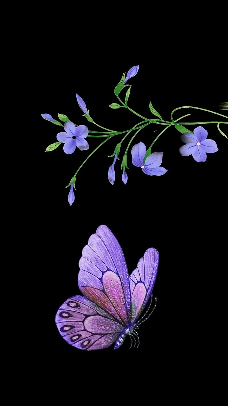 purple butterfly, abstract, art, bonito, drawing, flowers, nature, painting, violet, HD phone wallpaper