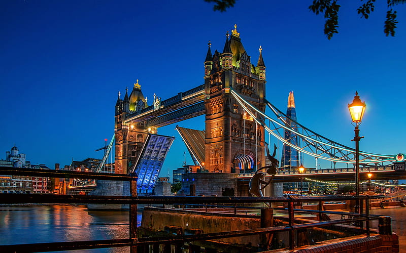 London, Tower Bridge, evening, sunset, landmark, Thames river, England, Great Britain, HD wallpaper